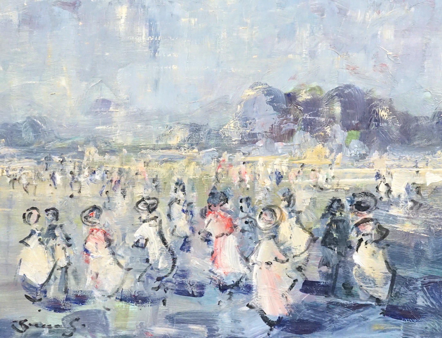 Walter John Beauvais (1942-1998), oil on board, Figures on the beach, signed, 26 x 34cm